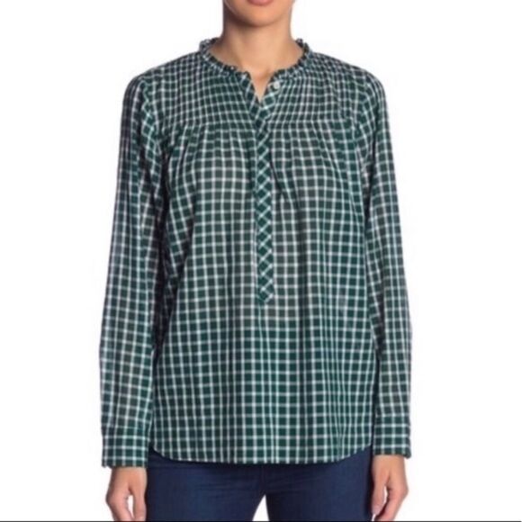 Green Plaid Ruffle Trim Long Sleeve Popover 000 - Picture 3 of 7